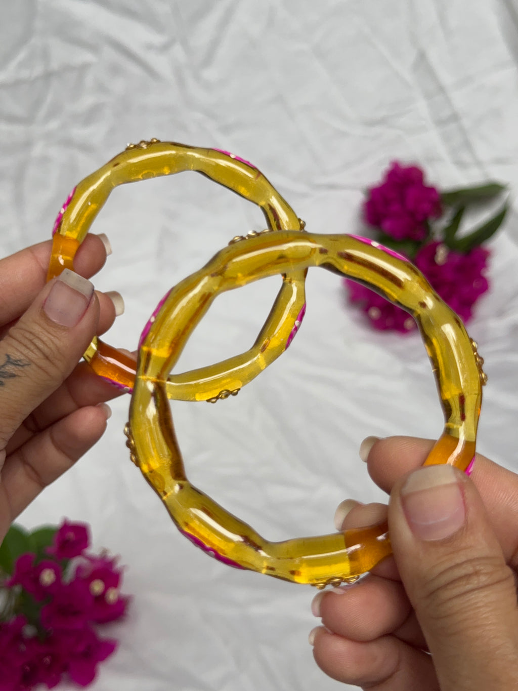 Lotus Bangles - Yellow (Set of 2)