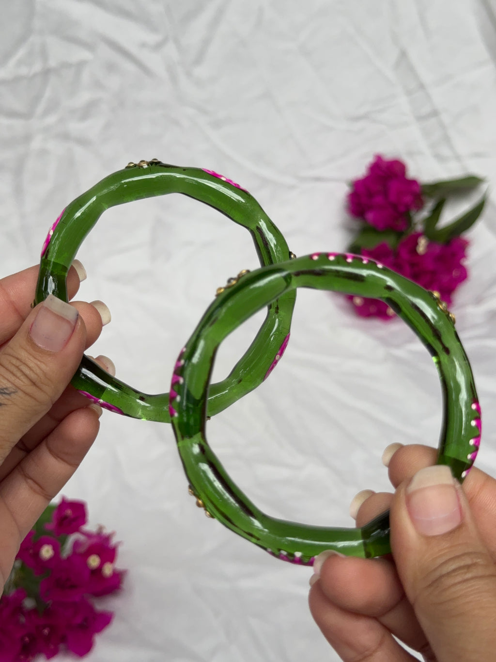 Lotus Bangles - Green (Set of 2)