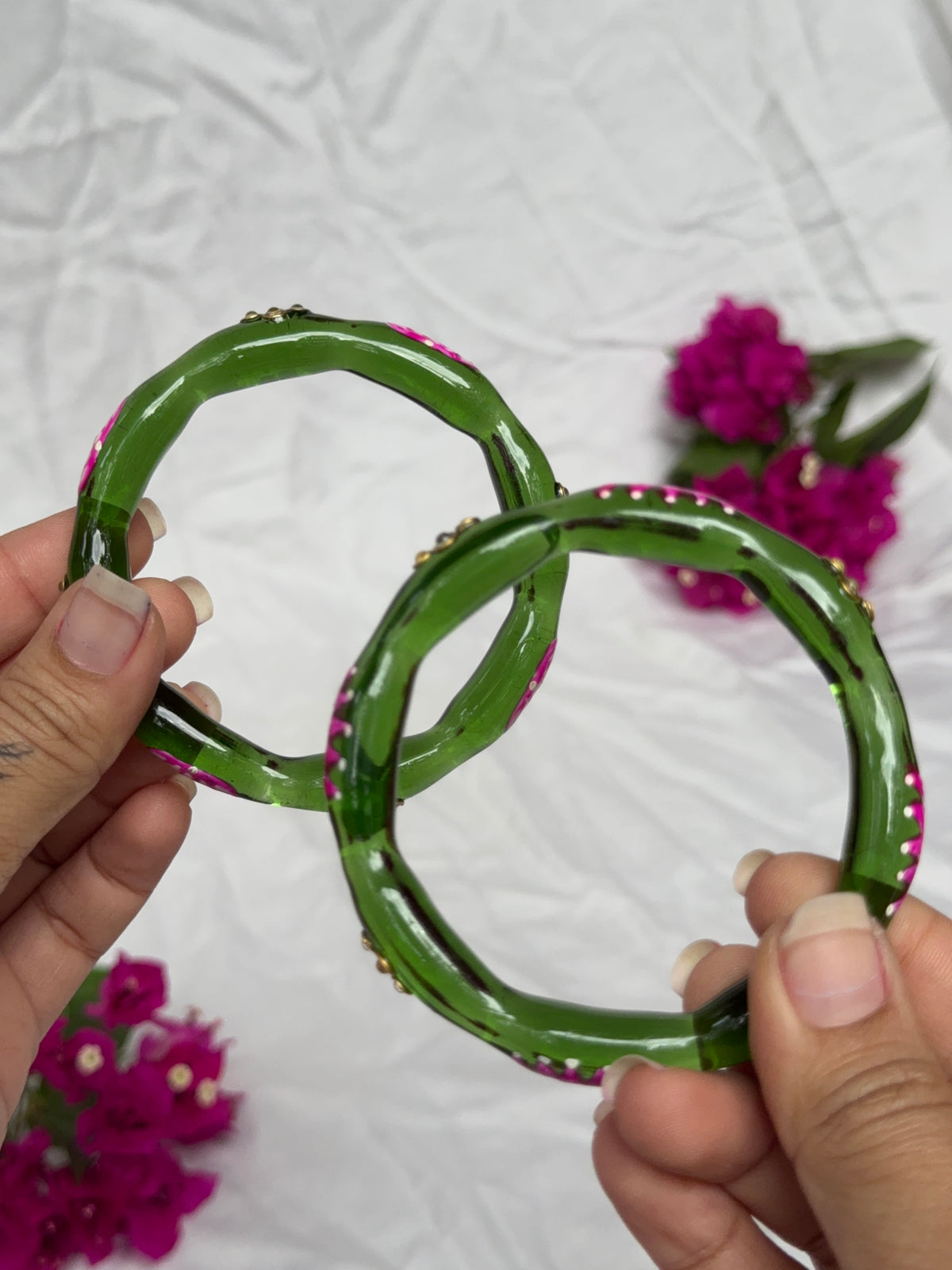 Lotus Bangles - Green (Set of 2)