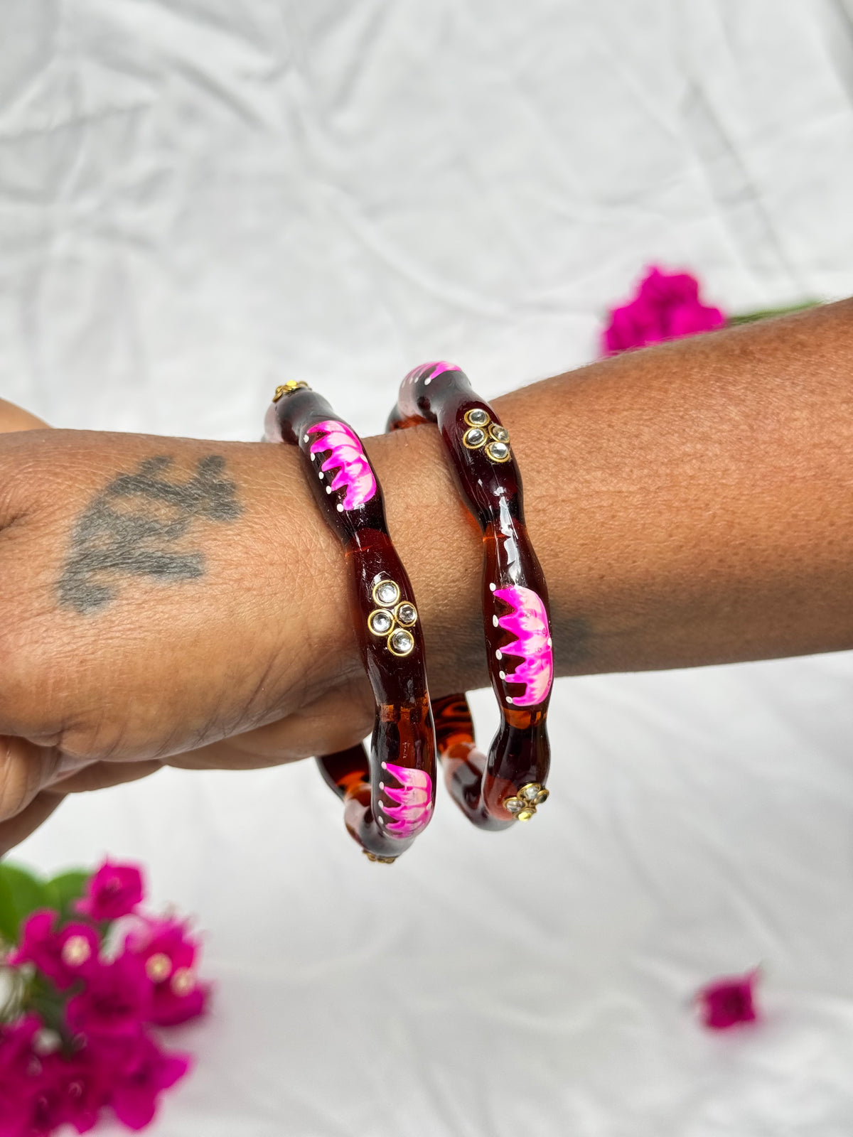 Lotus Bangles - Brown (Set of 2)