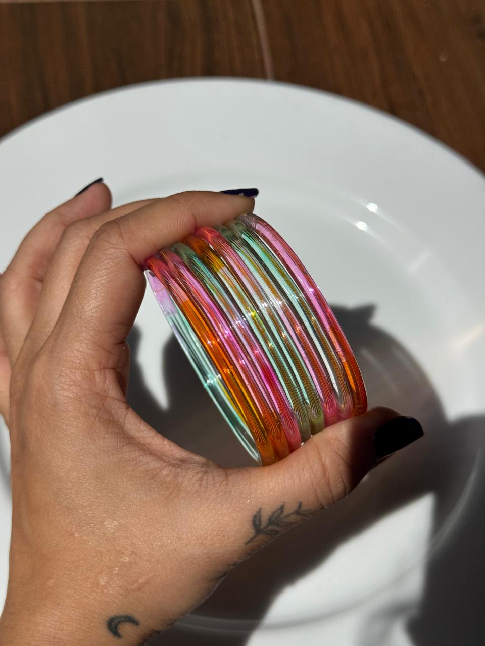 Jelly Bangles - Light Multi Colour (Set of 8)
