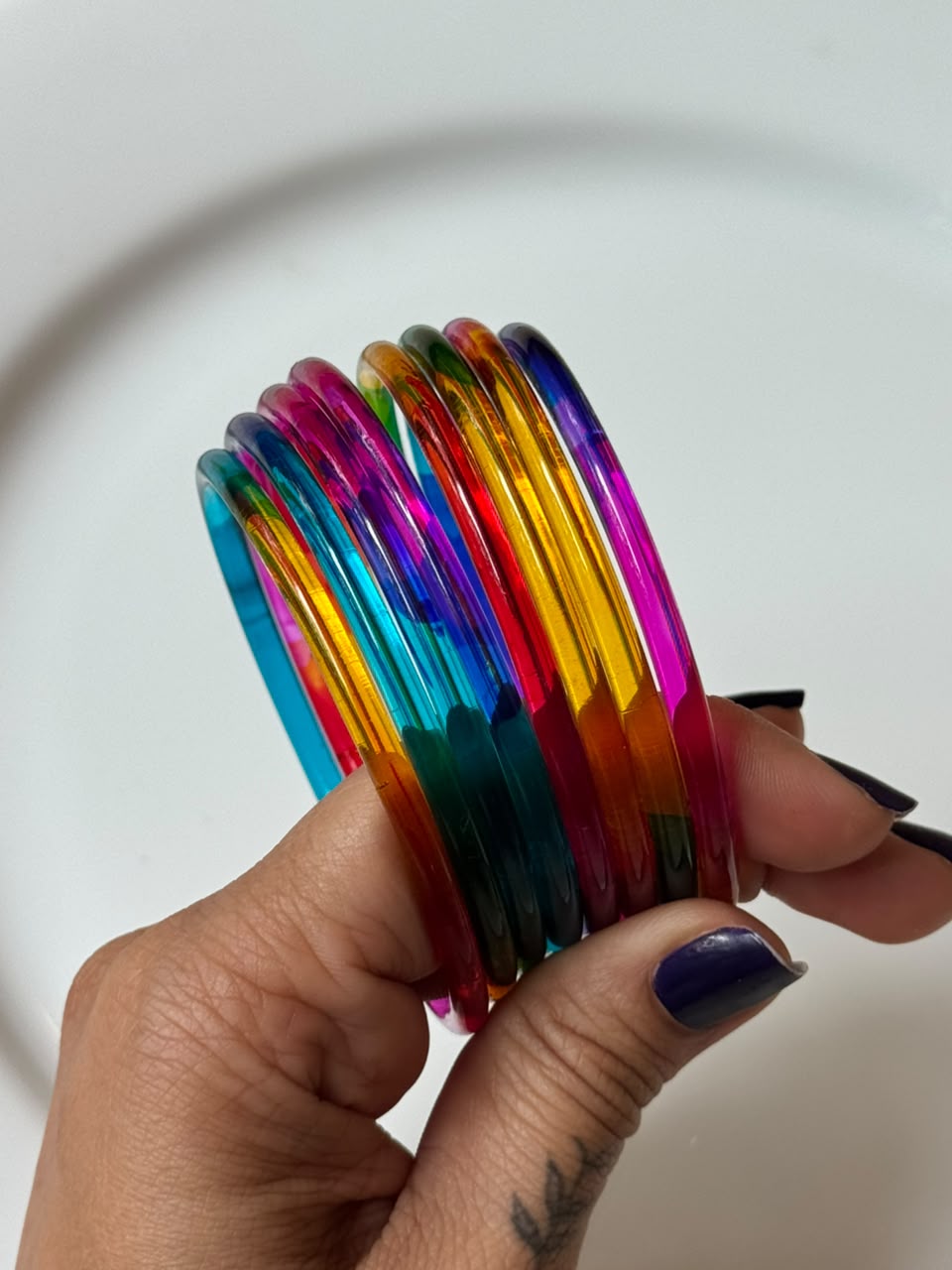 Jelly Bangles - Dark Multi Colour (Set of 8)
