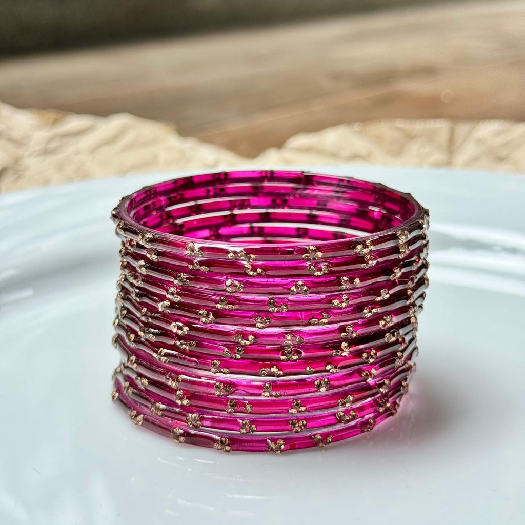 3 Stone Glass Bangles - Wine (Set of 12)