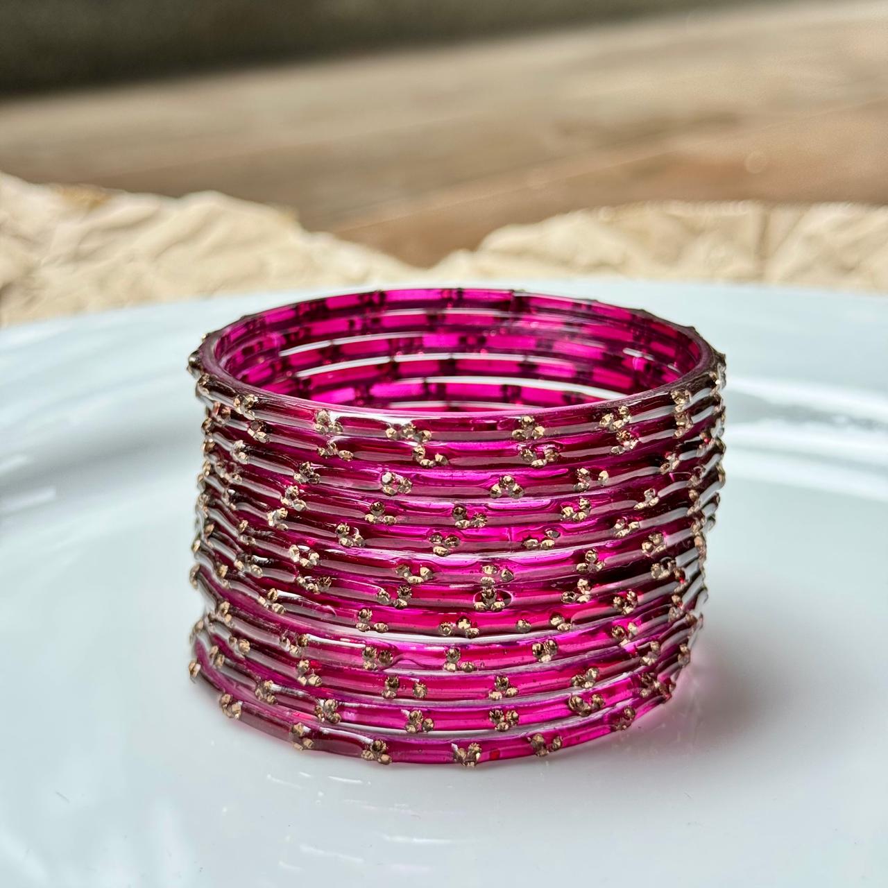 3 Stone Glass Bangles - Wine (Set of 12)