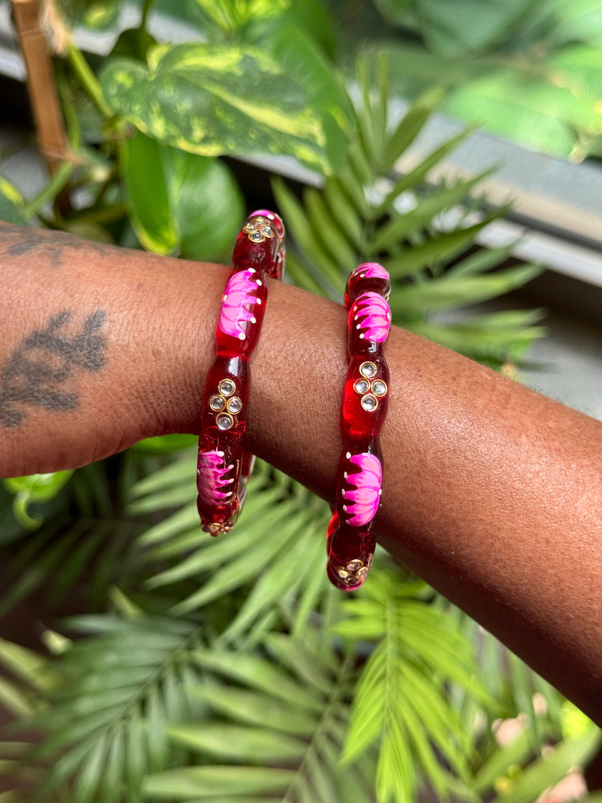Lotus Bangles - Red (Set of 2)