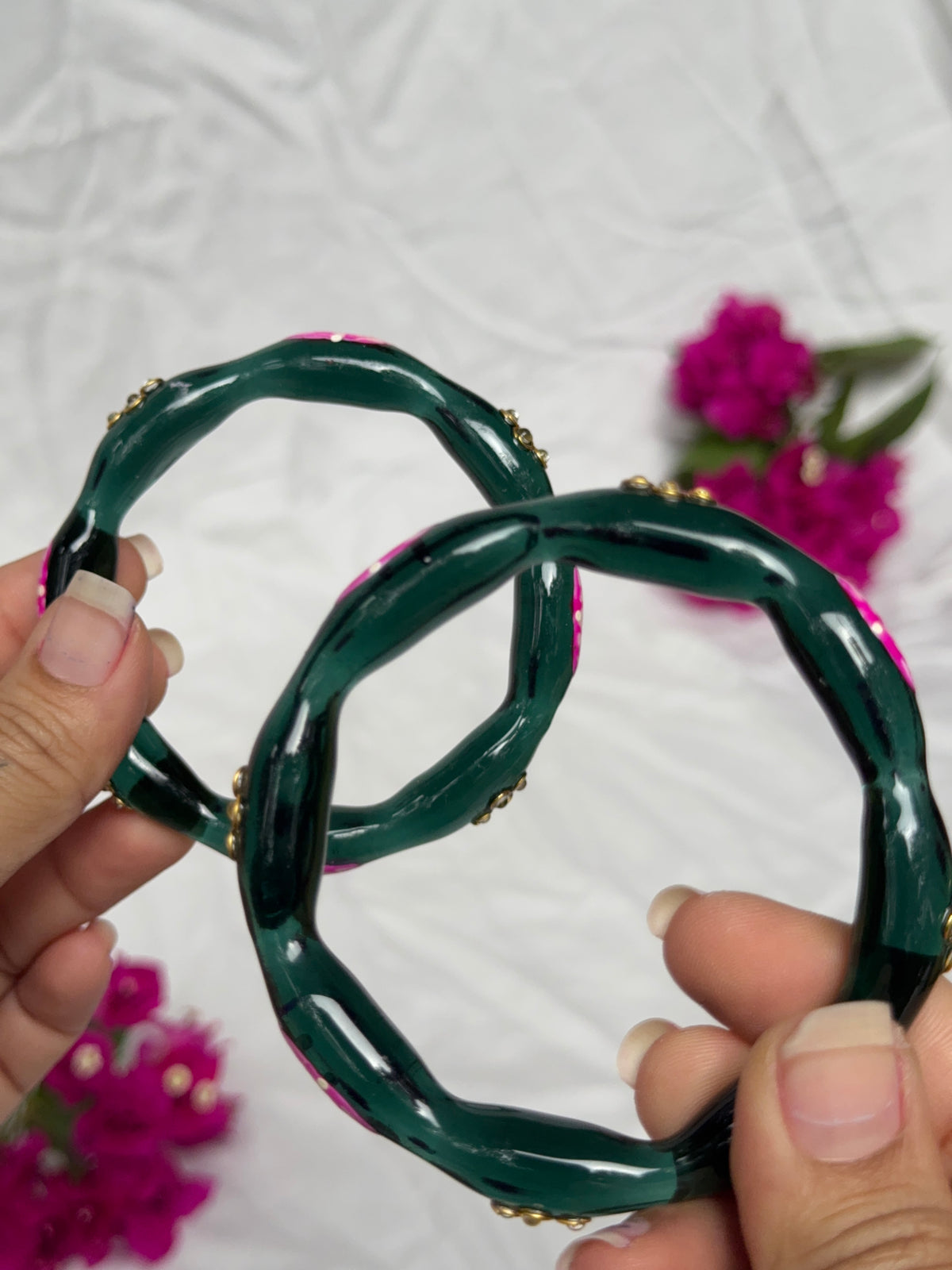 Lotus Bangles - Aqua Green (Set of 2)