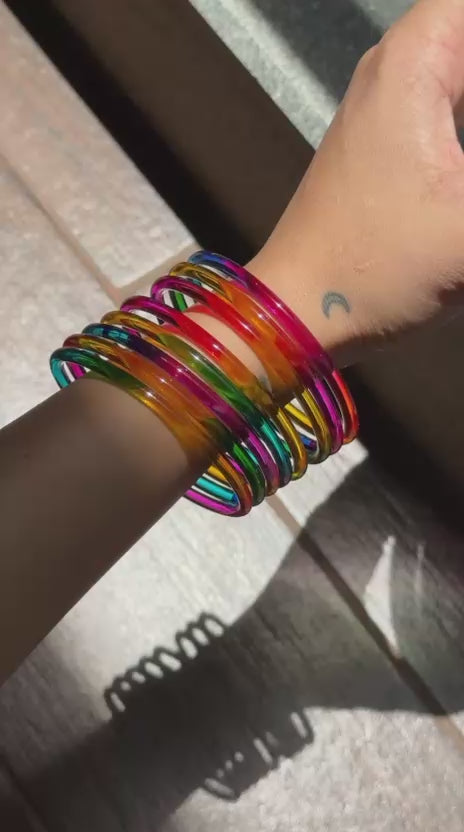 Jelly Bangles - Dark Multi Colour (Set of 8)